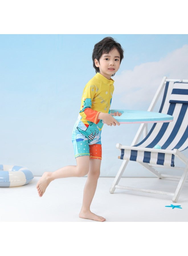Children's Swimsuit Boy's Cartoon Cute Dinosaur Swimsuit Long-sleeved Anti-sand Surfsuit Swimsuit-Color:D2341-4BW Helmsman- - Image 5